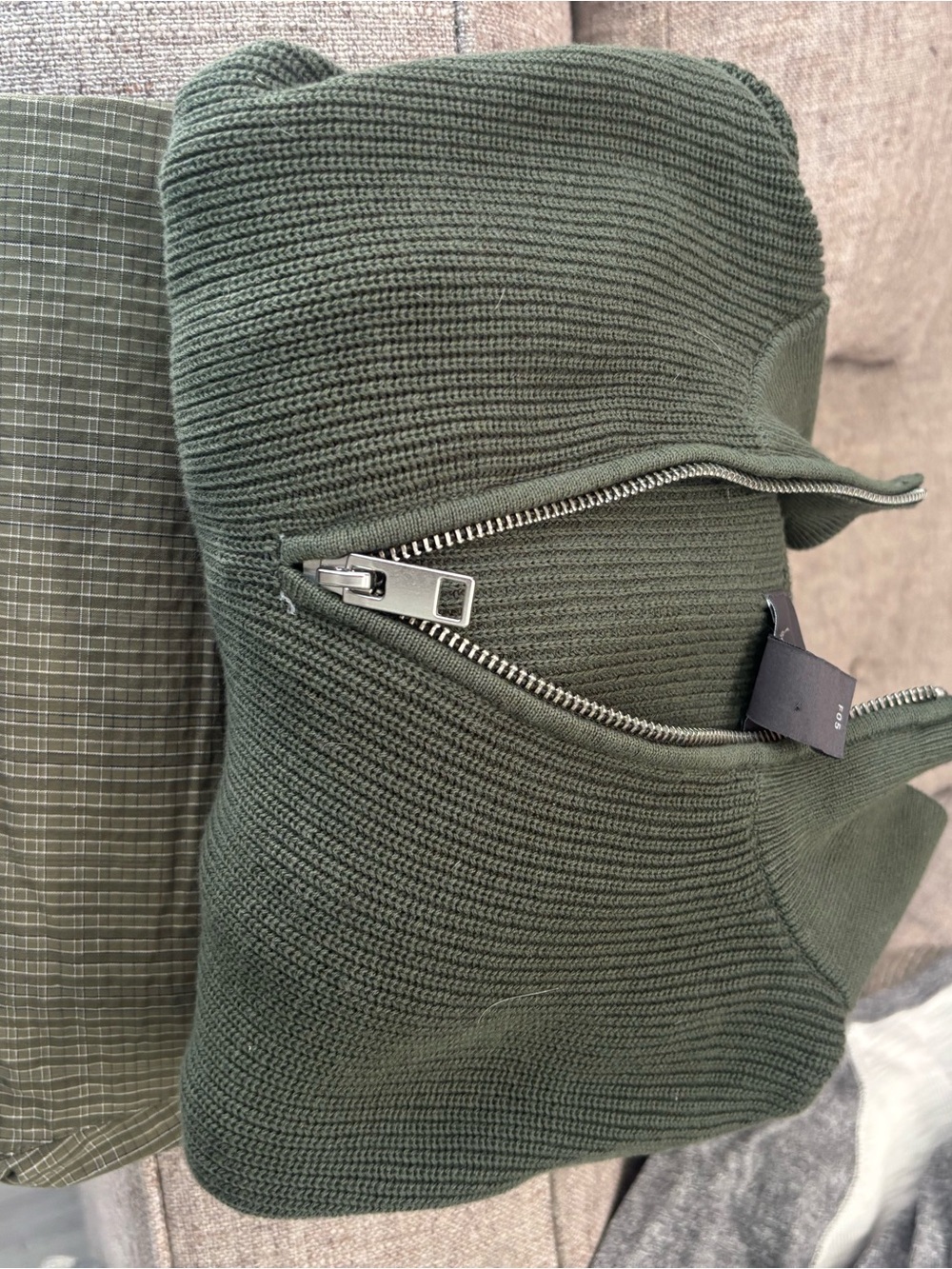 Olive Green Knit Zip Pouch Bag